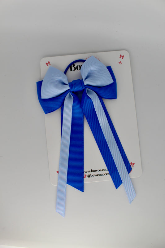 Streamer Tail School Hair Bow – Elastic - Royal Blue and Bluebell