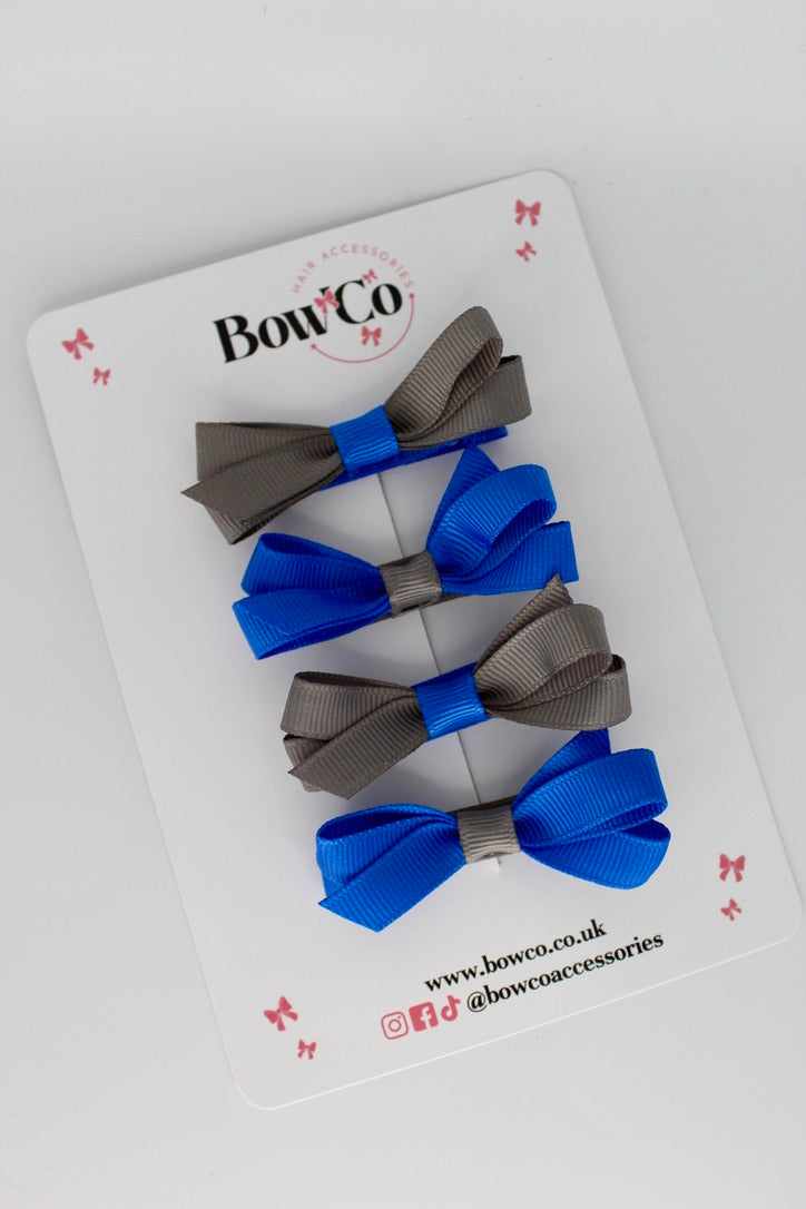 Ballerina Bows - Set of 4 - Clip - Royal Blue and Metal Grey
