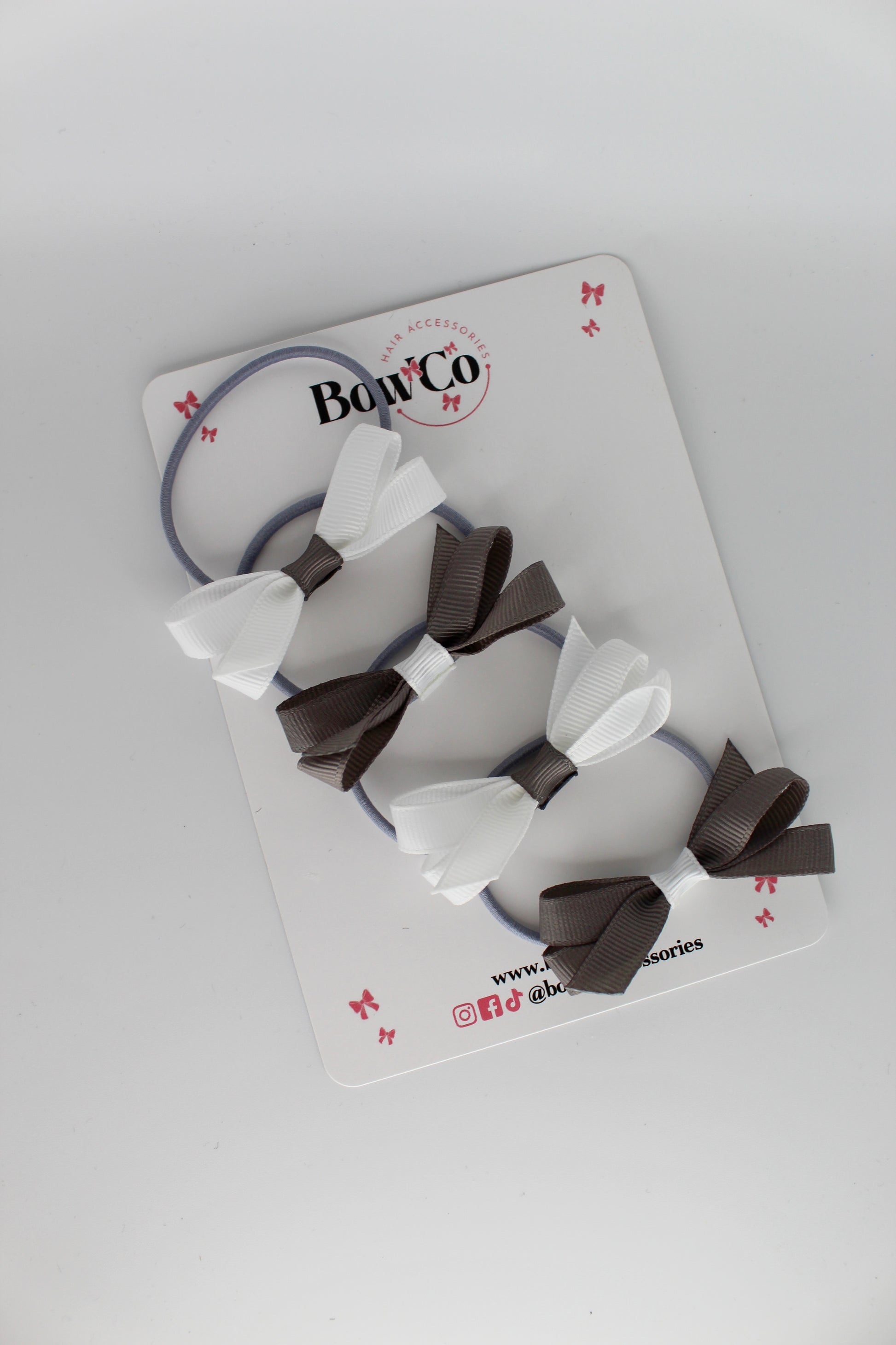 Ballerina Bows - Set of 4 - Elastic - Metal Grey and White