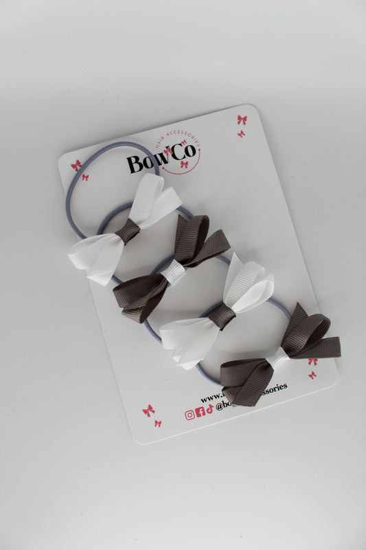 Ballerina Bows - Set of 4 - Elastic - Metal Grey and White