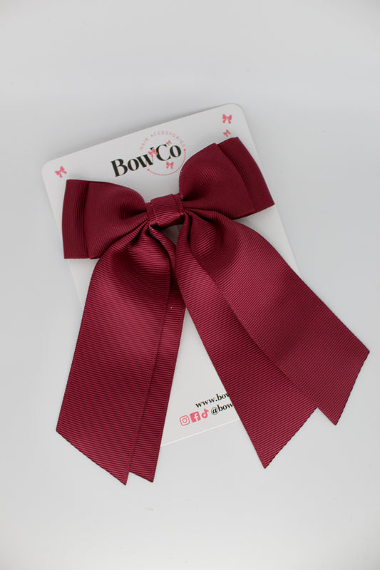 Double Layer Tail Bow - Clip - Burgundy