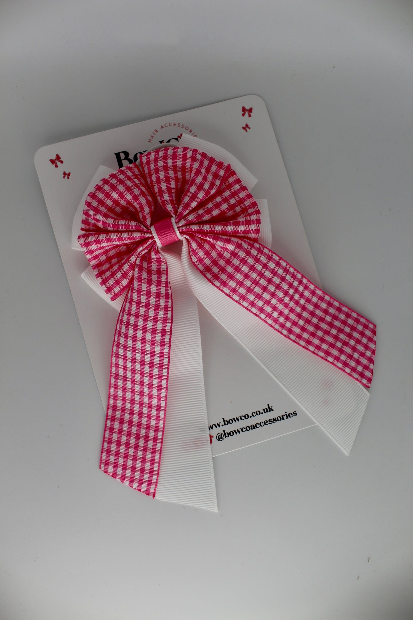Layer Edge Tail Bow - Pink Gingham - Clip