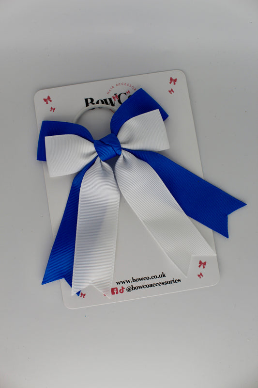 Double Ribbon Tail - Elastic - Royal Blue and White