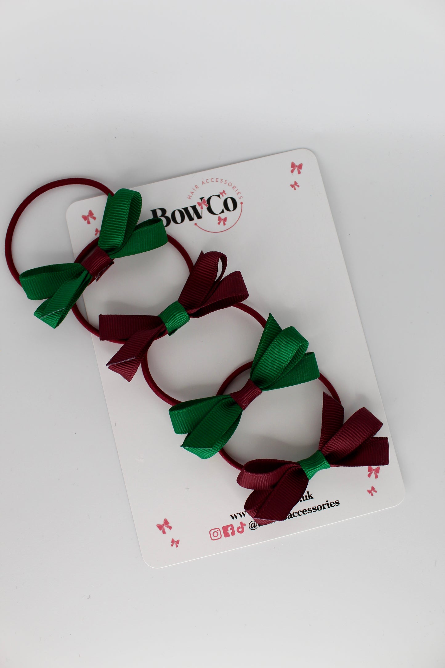 Ballerina Bows - Set of 4 - Elastic - Forest Green and Burgundy