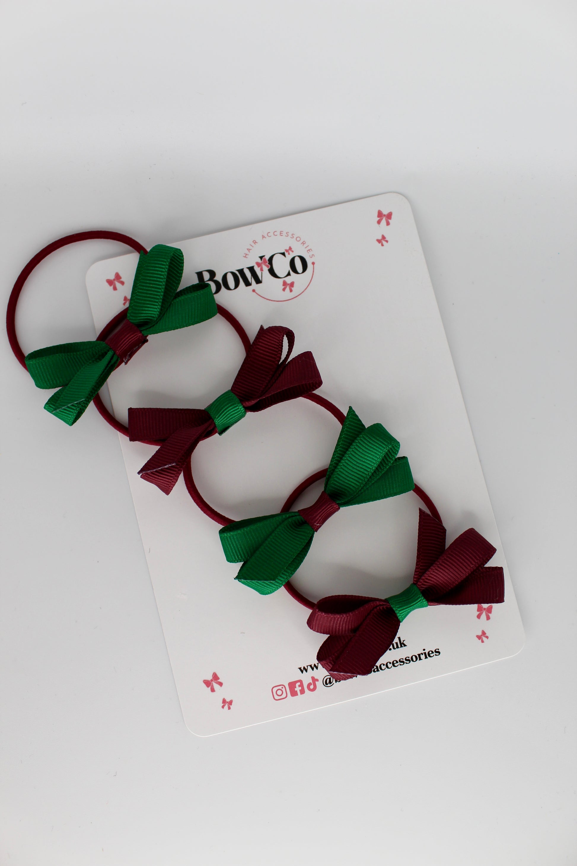Ballerina Bows - Set of 4 - Elastic - Forest Green and Burgundy
