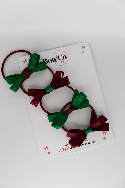 Ballerina Bows - Set of 4 - Elastic - Forest Green and Burgundy