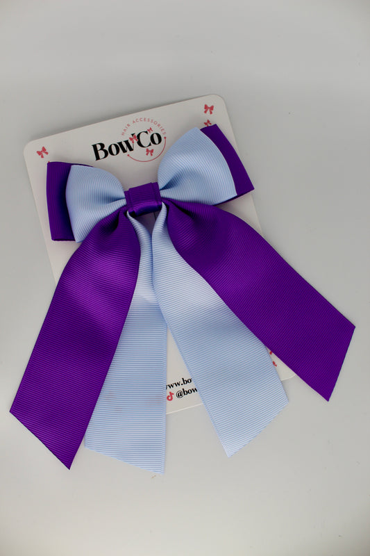 Double Layer Tail Bow - Clip - Purple and Bluebell