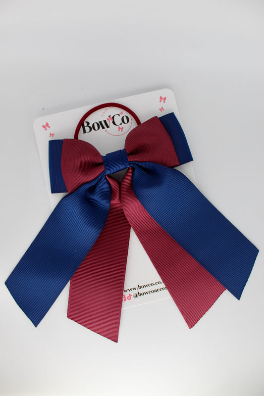Double Layer Tail Bow – Elastic - Navy Blue and Burgundy