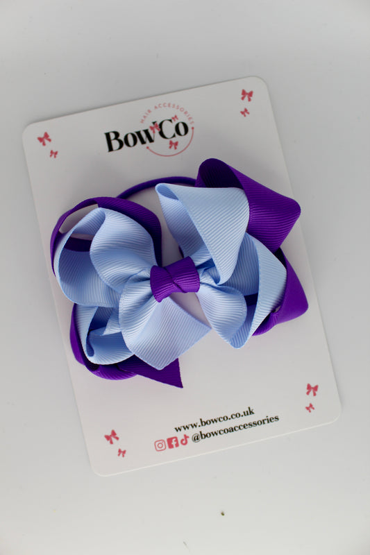 Double Loop Bow - Elastic - Purple and Bluebell