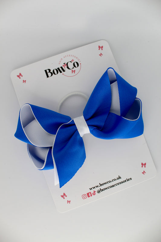 4 Inch Loop Bow - Elastic - Royal Blue and White