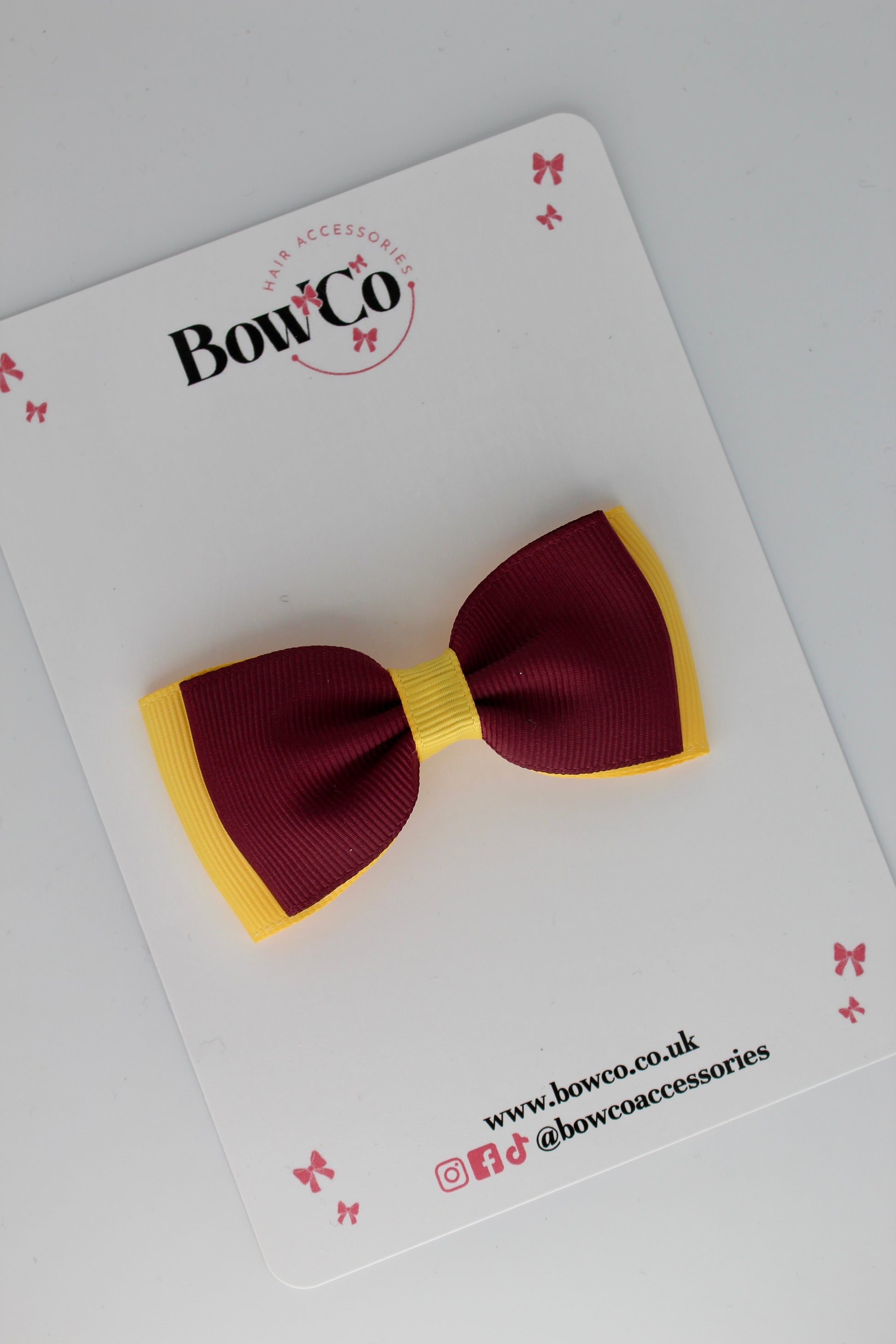 Burgundy and Yellow Gold - Double Lapel Bow - Clip