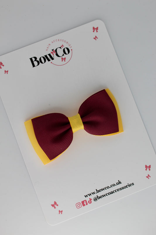 Burgundy and Yellow Gold - Double Lapel Bow - Clip