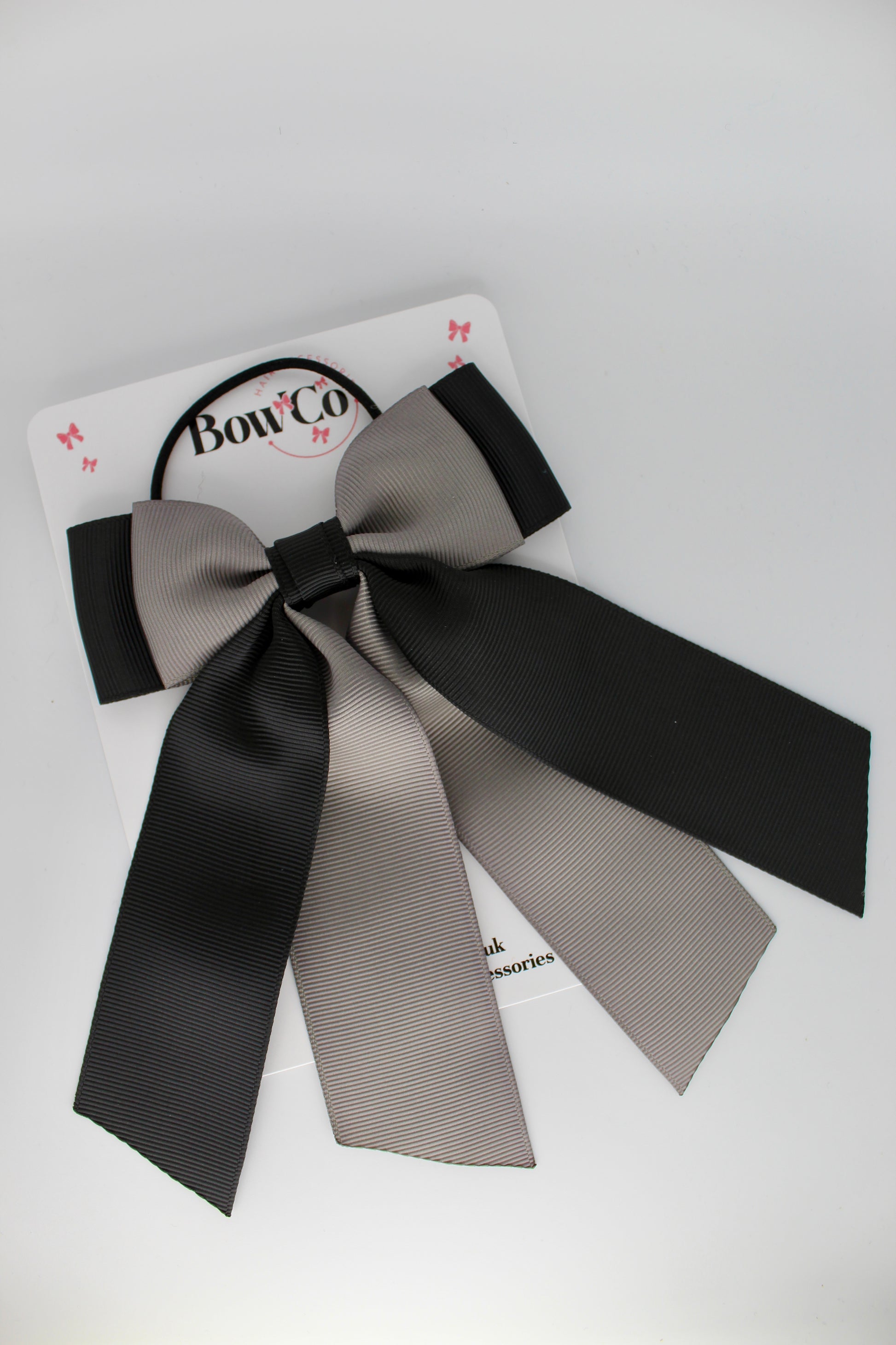 Double Layer Tail Bow – Elastic - Black and Metal Grey