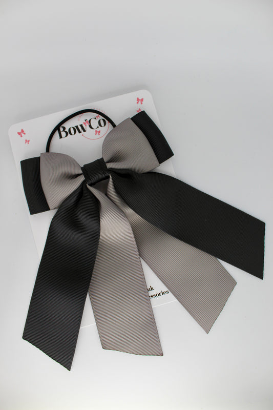 Double Layer Tail Bow – Elastic - Black and Metal Grey