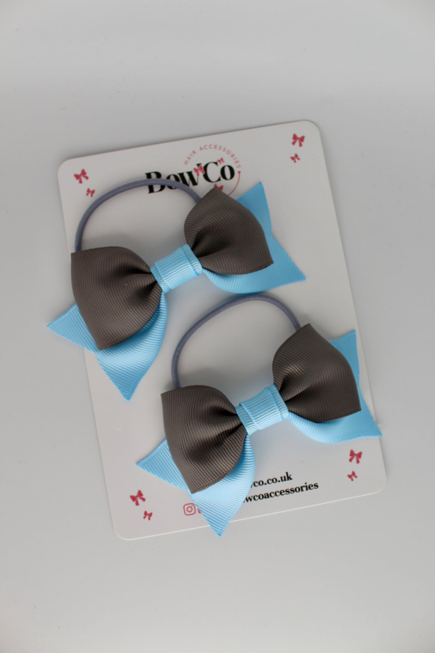 Double Knot Bow Tail Set - Elastic - Blue Topaz and Metal Grey