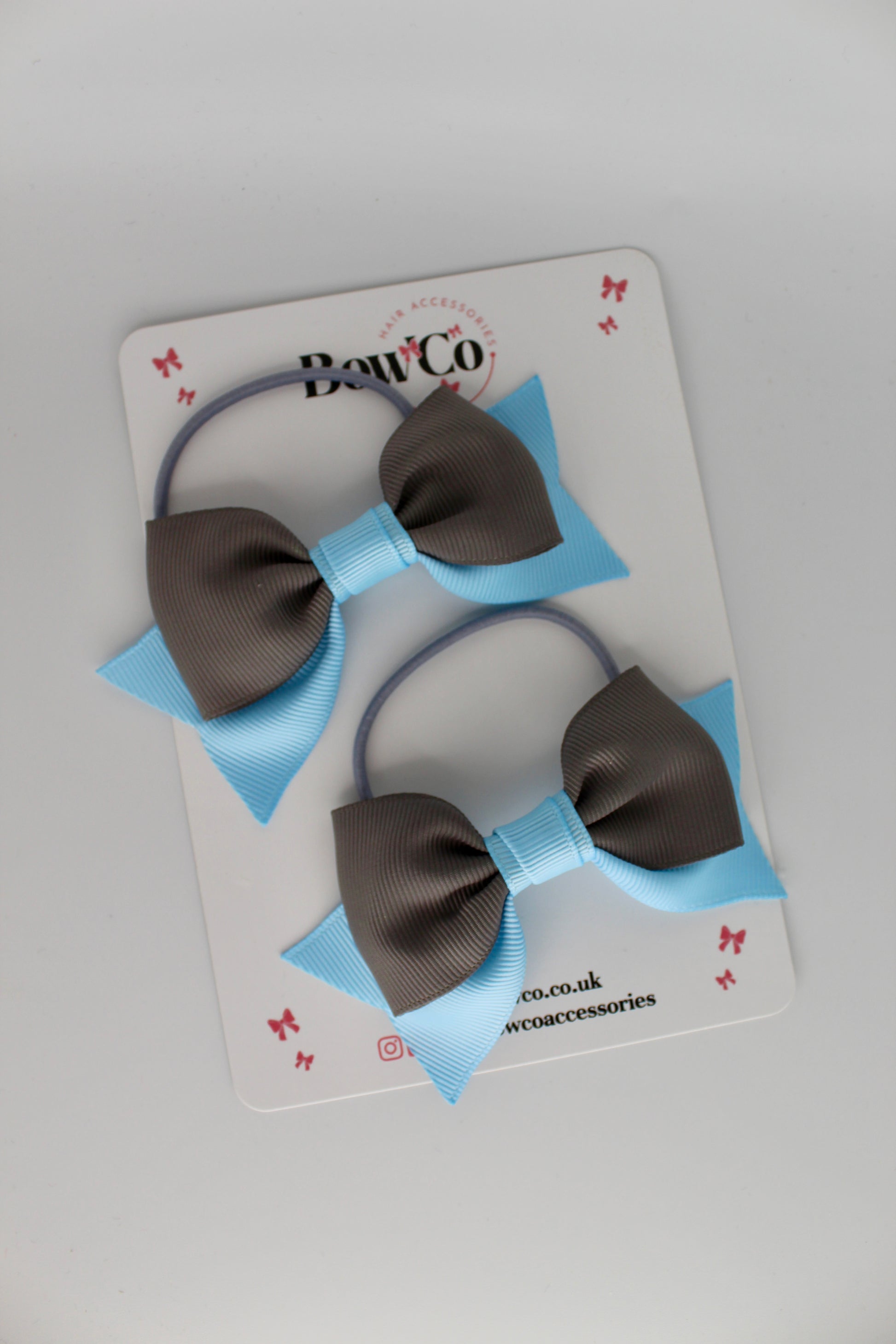 Double Knot Bow Tail Set - Elastic - Blue Topaz and Metal Grey