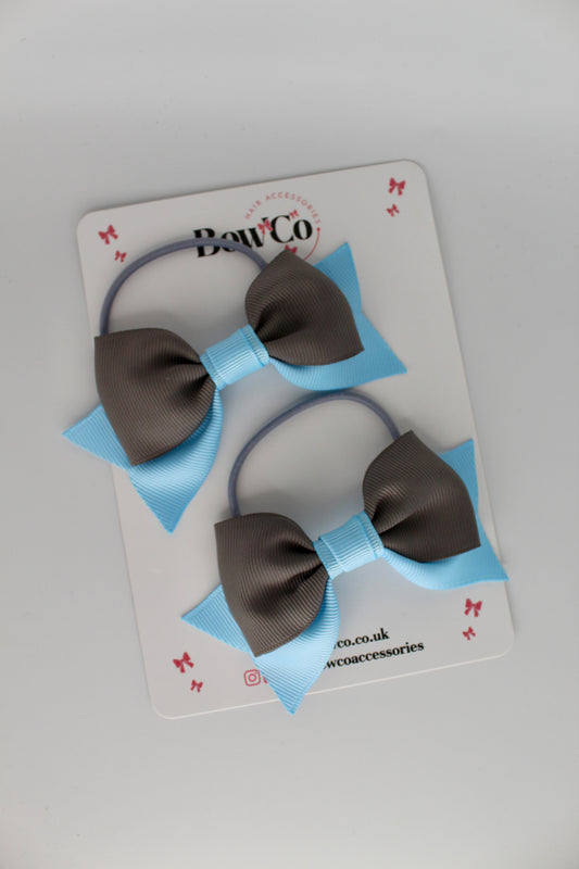 Double Knot Bow Tail Set - Elastic - Blue Topaz and Metal Grey