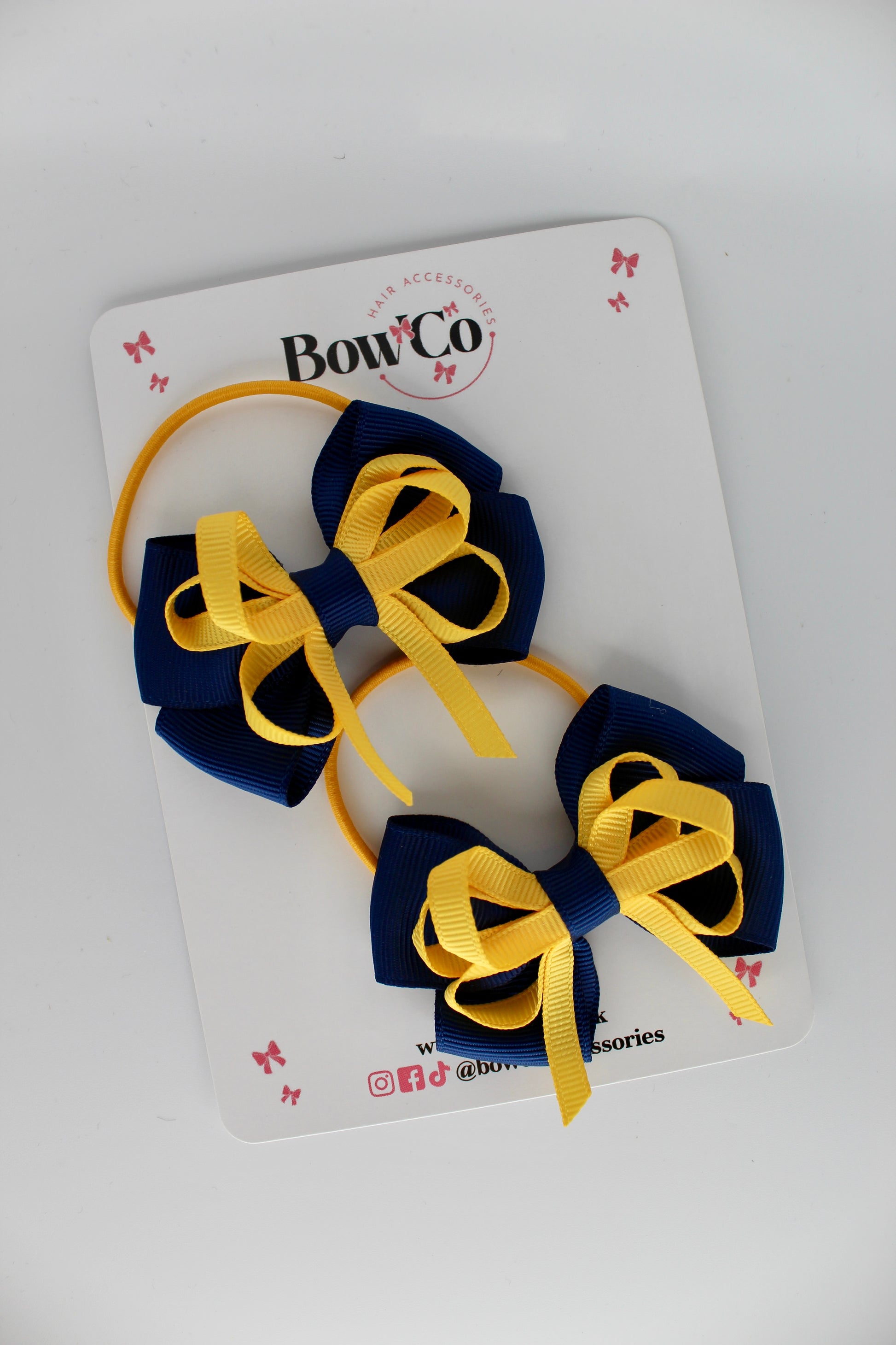 Navy and Yellow Gold - Double Bow Set - Elastic