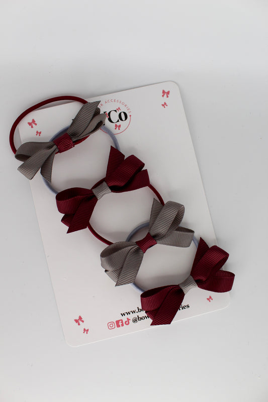 Ballerina Bows - Set of 4 - Elastic - Burgundy and Metal Grey