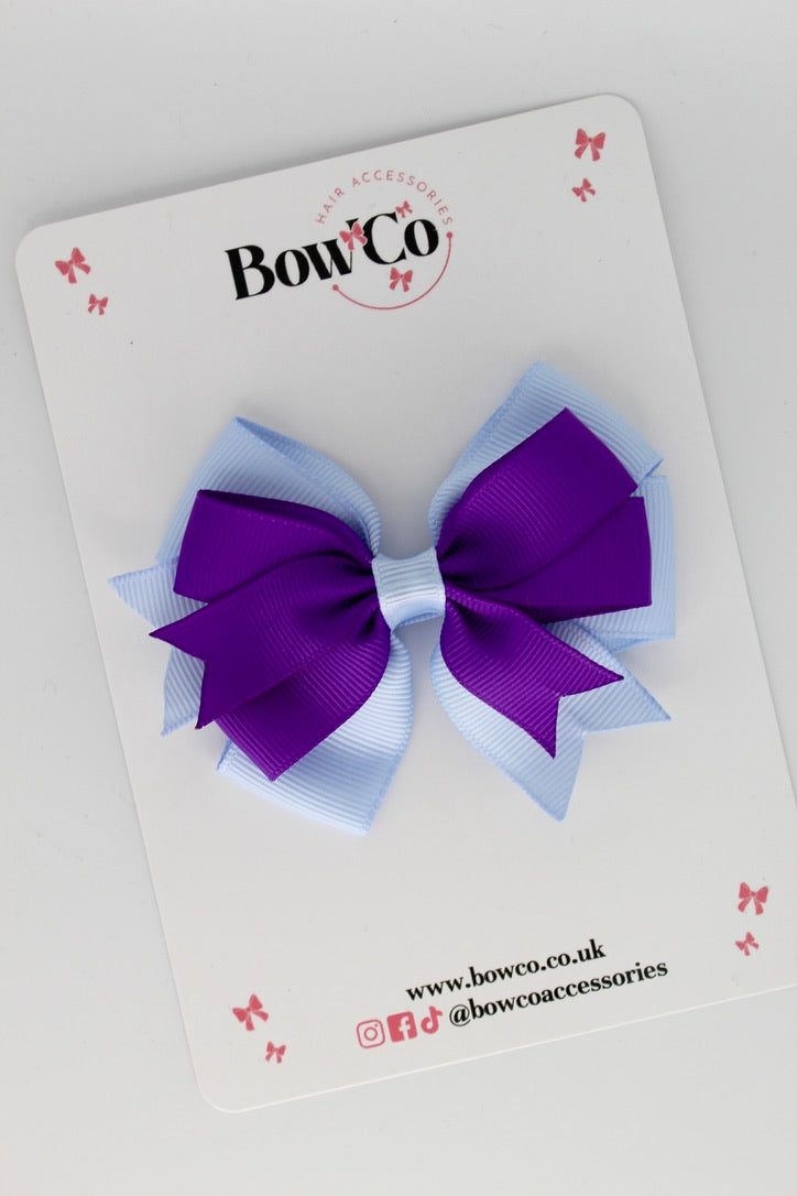 3 Inch Double Tail Bow - Clip - Purple and Bluebell