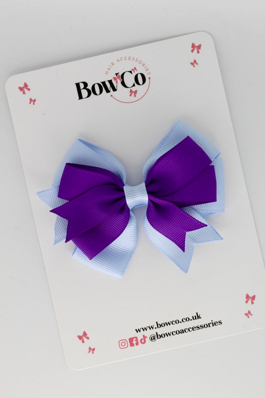 3 Inch Double Tail Bow - Clip - Purple and Bluebell