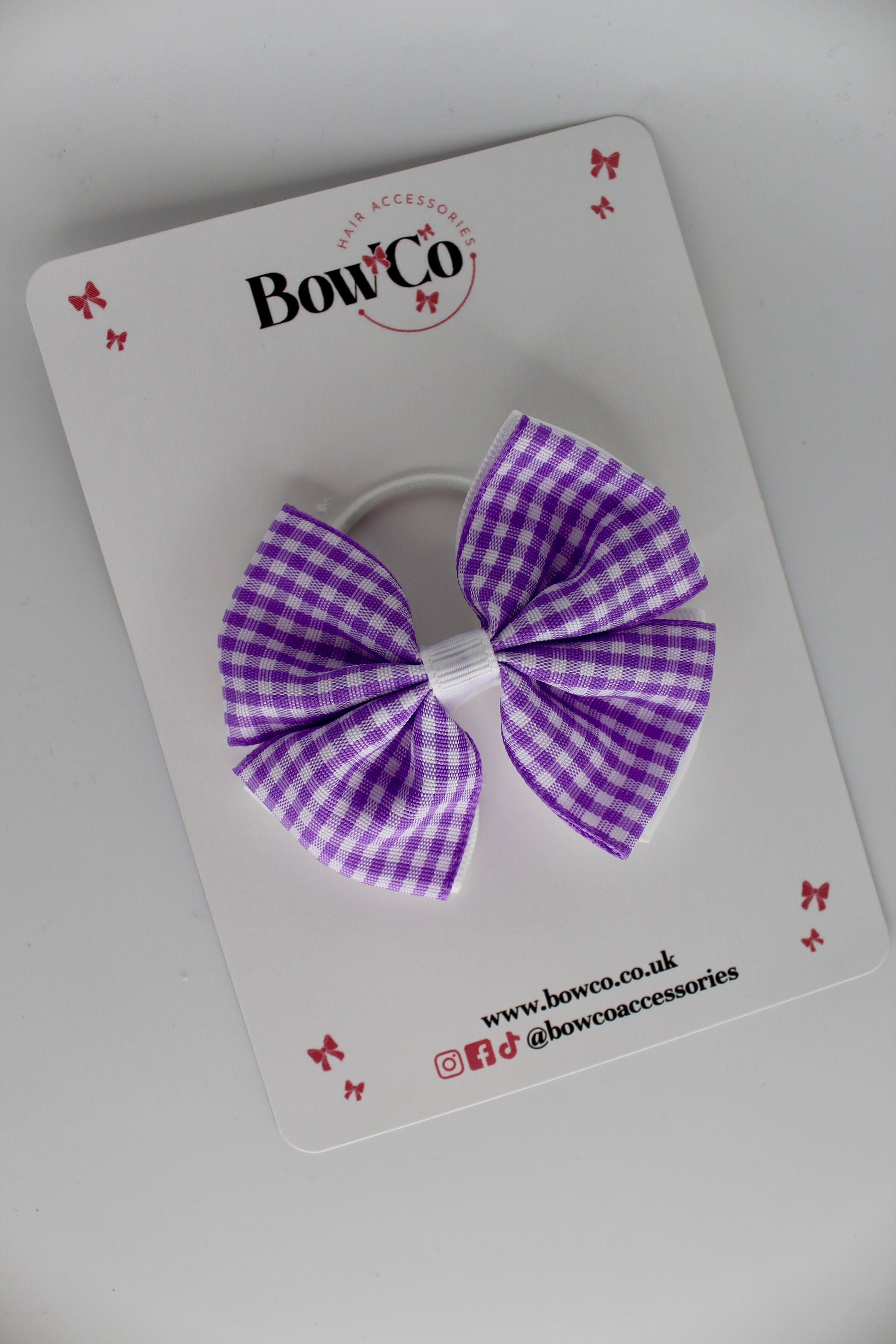 Double Layer Bow - Lilac Gingham - Elastic
