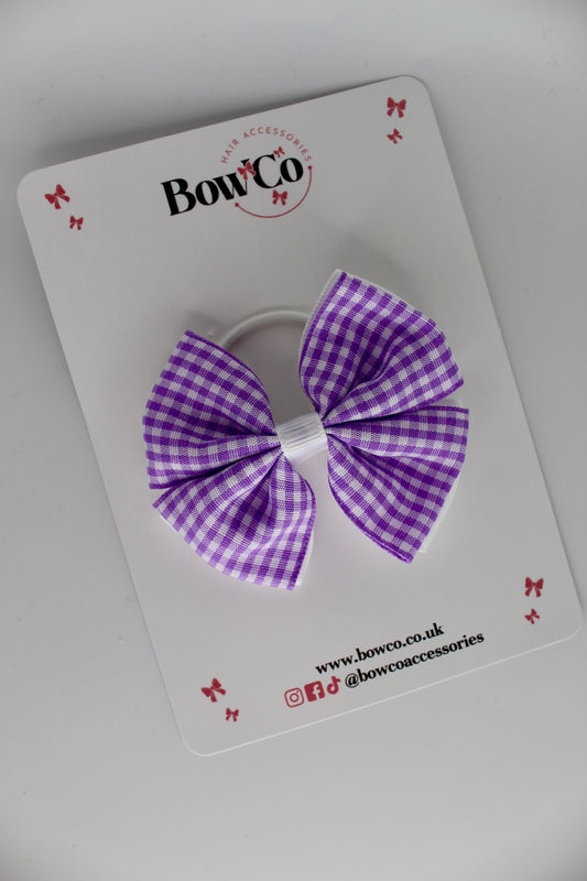 Double Layer Bow - Lilac Gingham - Elastic