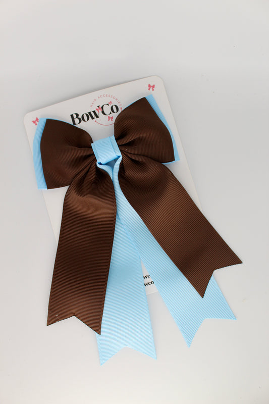 Classic Tail Bow - Clip - Blue Topaz and Brown