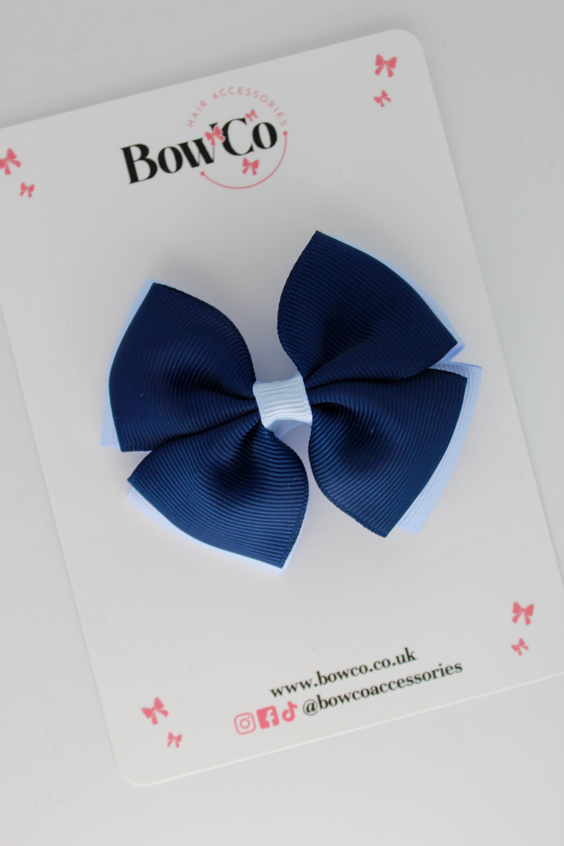 3 Inch Double Layer Bow - Clip - 2 Pack - Navy Blue and Bluebell