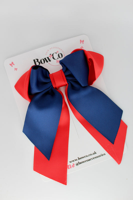 Layer Loop Tail Hair Bow - Clip - Red and Navy Blue
