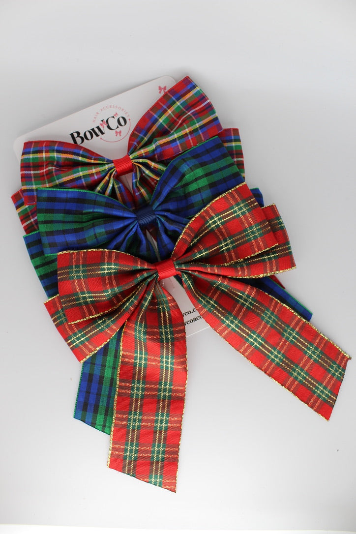 Trio of Tartan Bows - Classic Tartan, Navy Tartan and Christmas Tartan