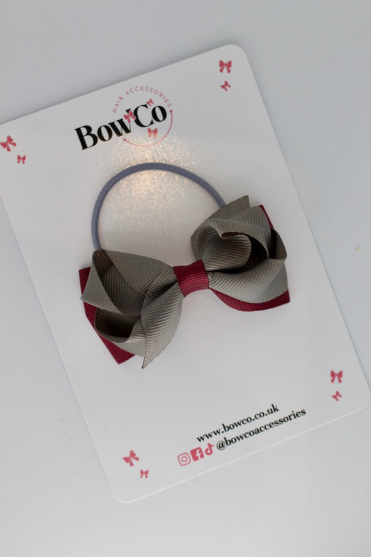Burgundy and Metal Grey - Ruffle Bow - Elastic