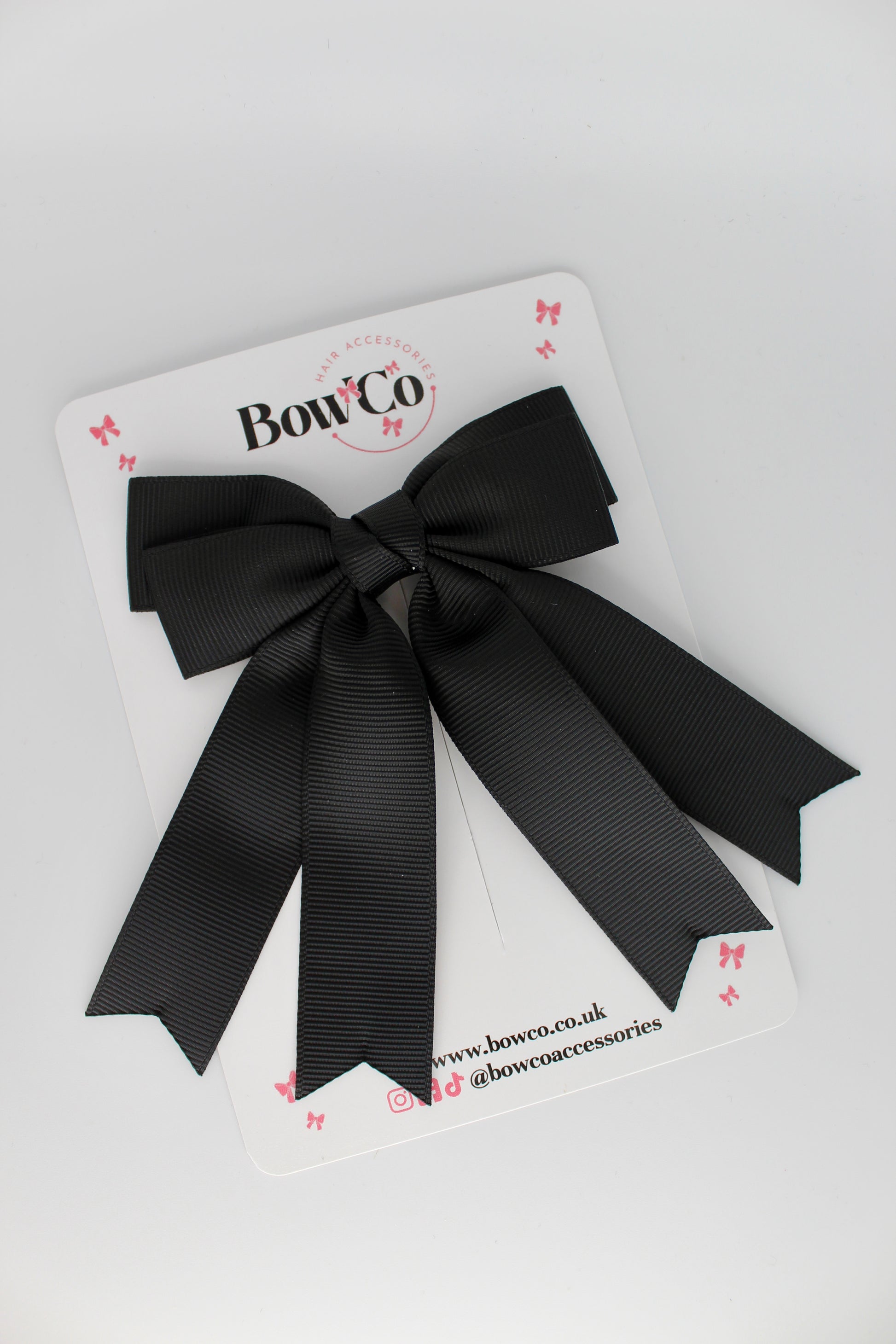 Double Ribbon Tail School Hair Bow – Clip - Black