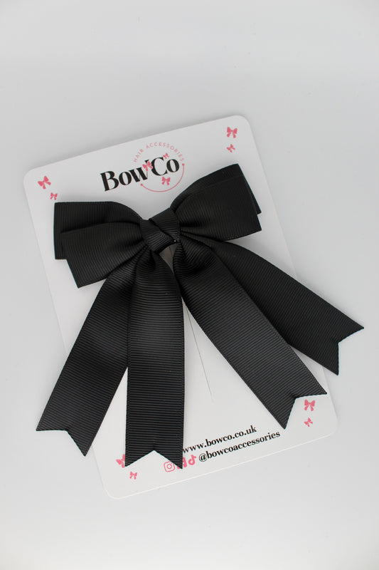 Double Ribbon Tail School Hair Bow – Clip - Black