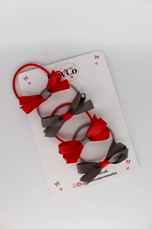 Ballerina Bows - Set of 4 - Elastic - Red and Metal Grey