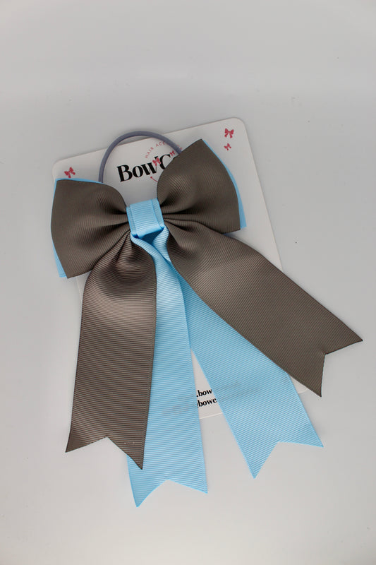Classic Tail Bow - Elastic - Blue Topaz and Metal Grey