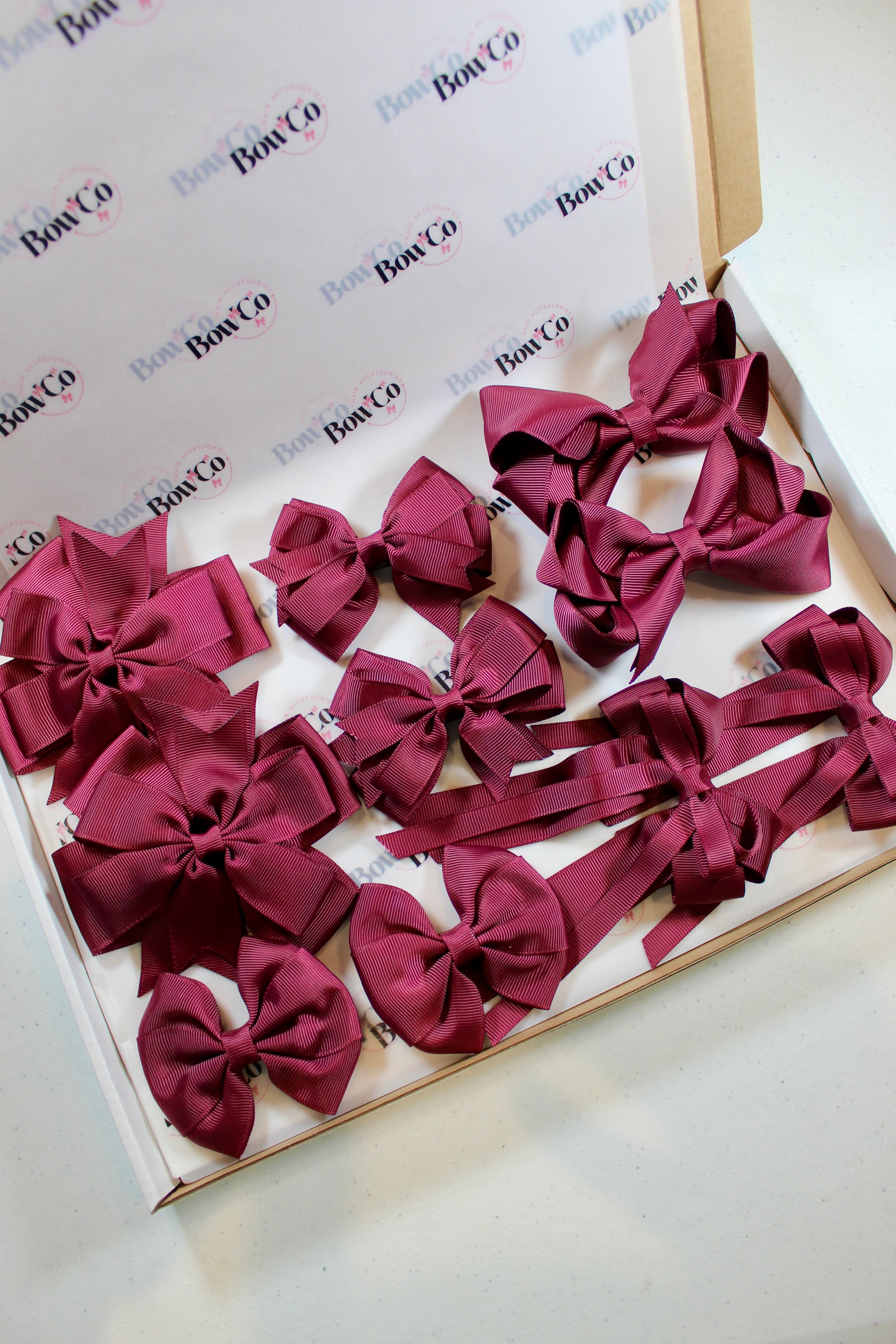 School Bundle 10 Bows - 5 Matching Pairs - Burgundy