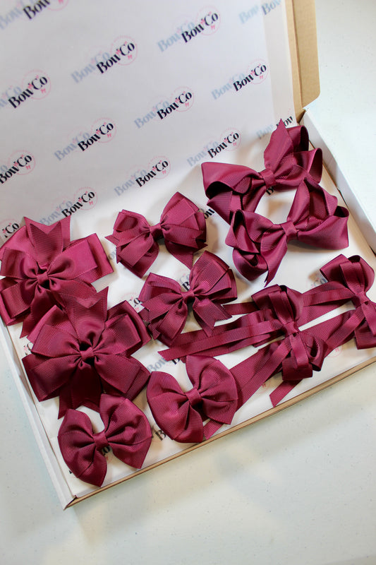 School Bundle 10 Bows - 5 Matching Pairs - Burgundy