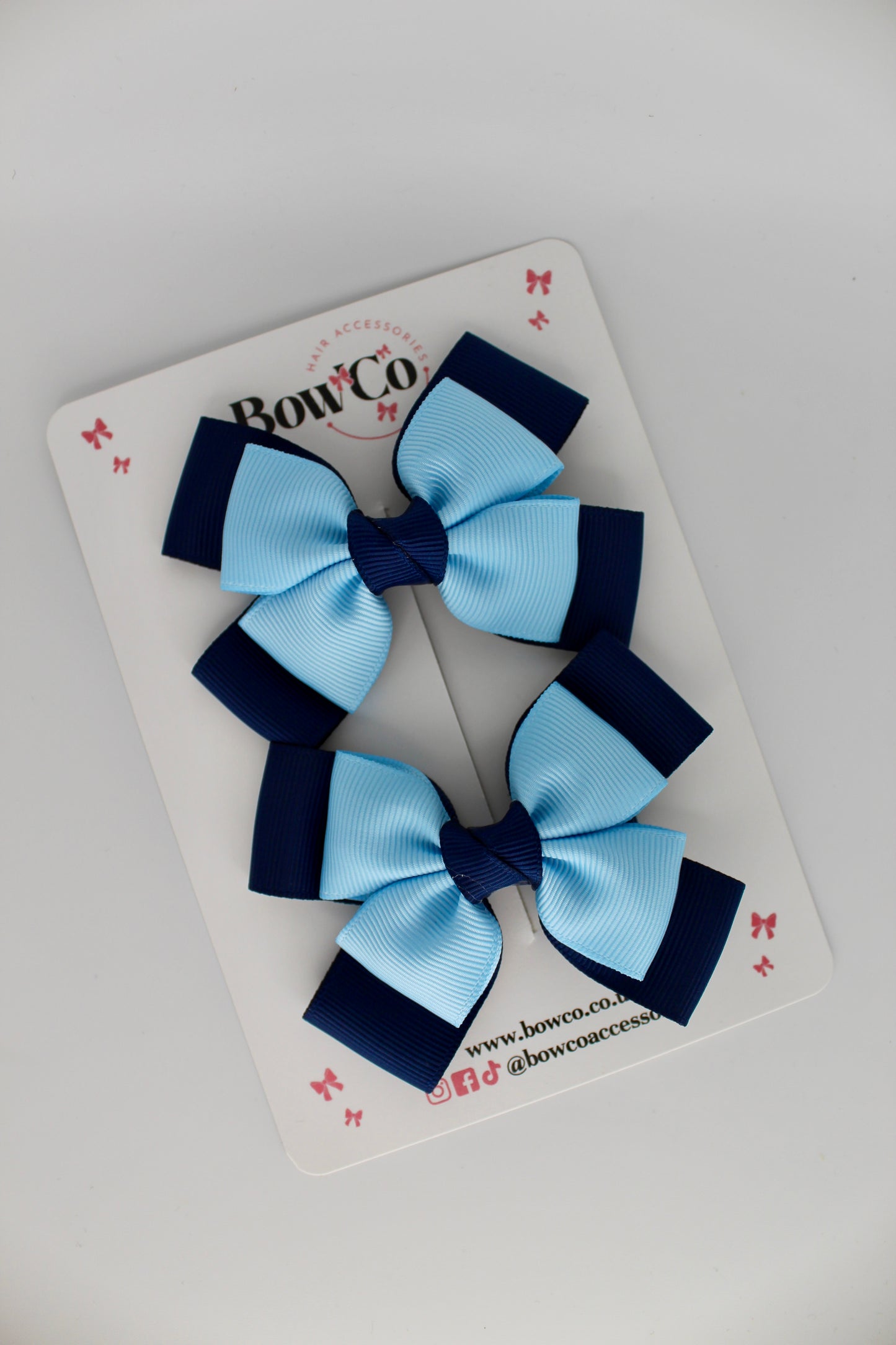 Layer Bow Set - Clip - Navy Blue and Blue Topaz