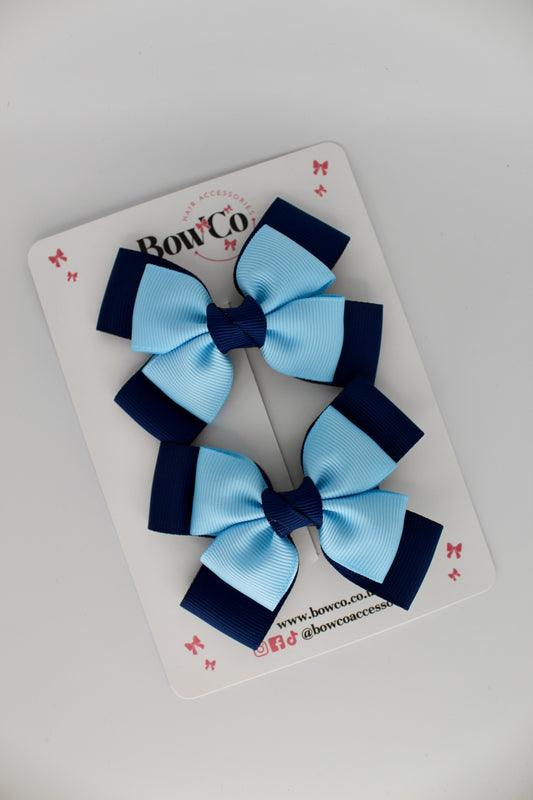 Layer Bow Set - Clip - Navy Blue and Blue Topaz