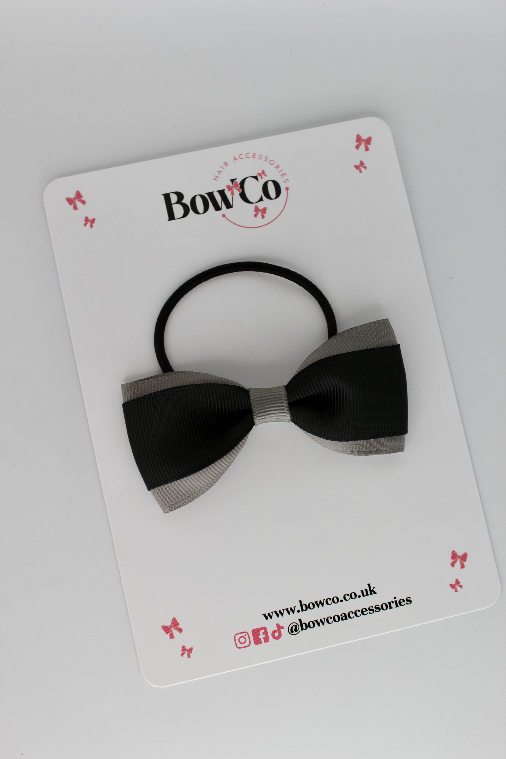 School Bow Black and Metal Grey - Tuxedo Bow - Elastic