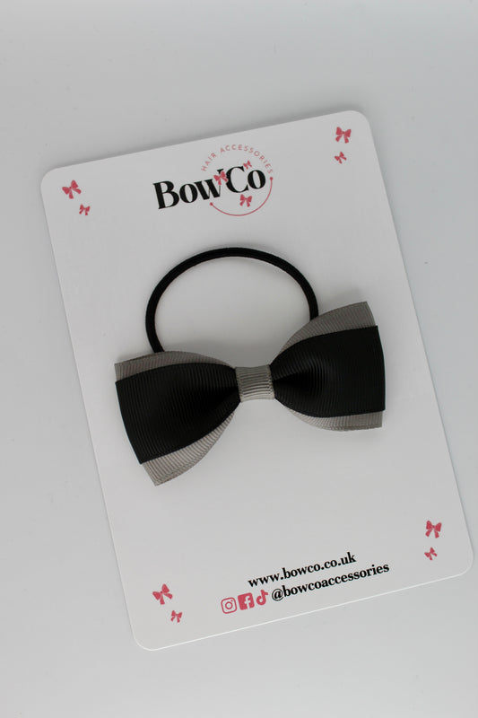 School Bow Black and Metal Grey - Tuxedo Bow - Elastic