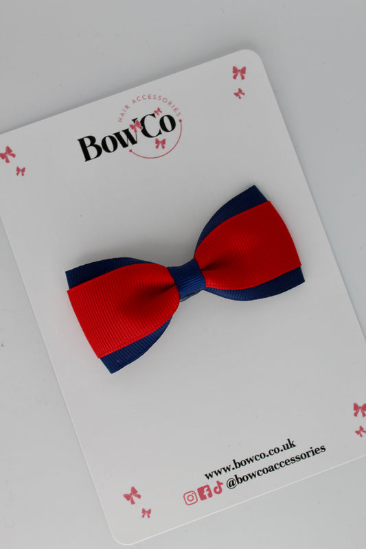 Red and Navy Blue - Tuxedo Bow Set - Clip
