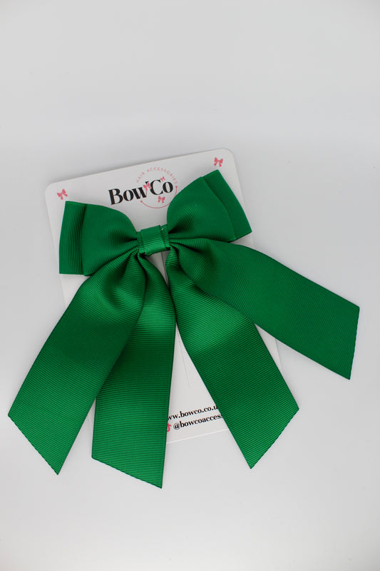 Double Layer Tail Bow - Clip - Forest Green