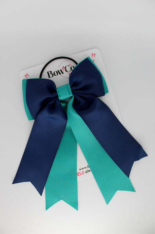 Classic Tail Bow - Elastic - Jade Green and Navy Blue