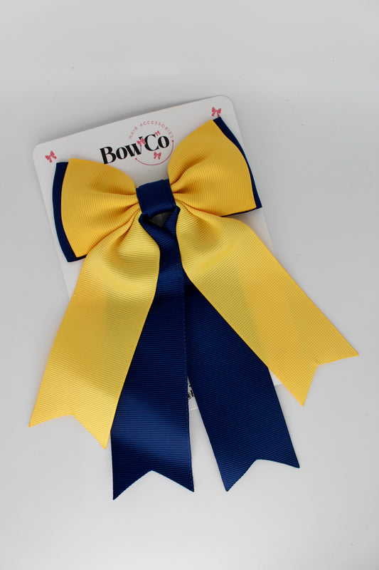 Classic Tail Bow - Clip - Navy Blue and Yellow Gold