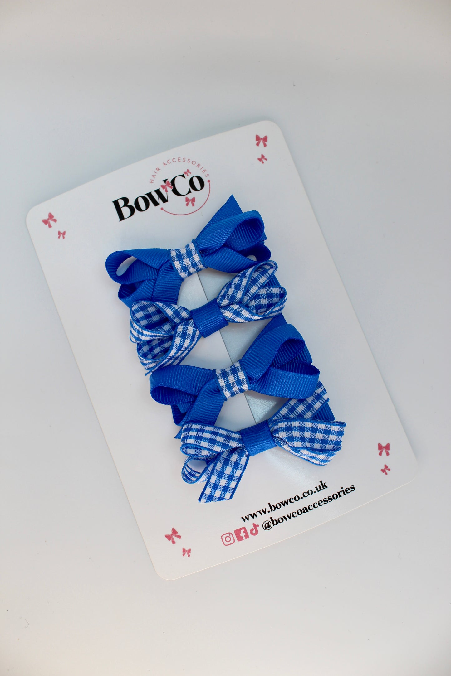 School Royal Blue Gingham Ballerina Bow Set of 4 - Clip