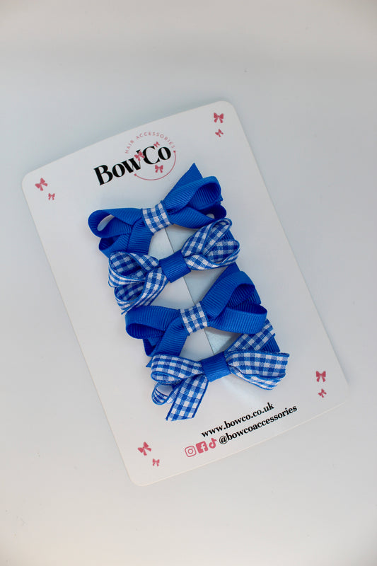School Royal Blue Gingham Ballerina Bow Set of 4 - Clip