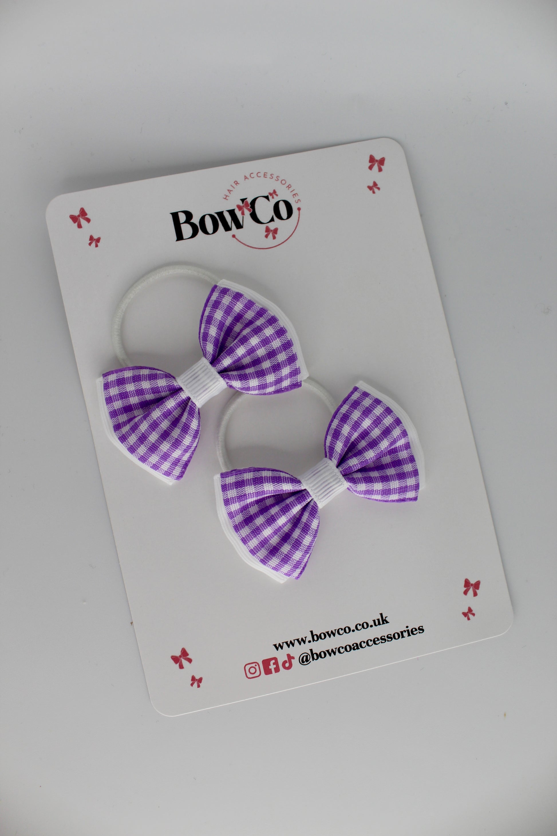 School Bow Lilac Gingham Double Lapel Set - Elastic