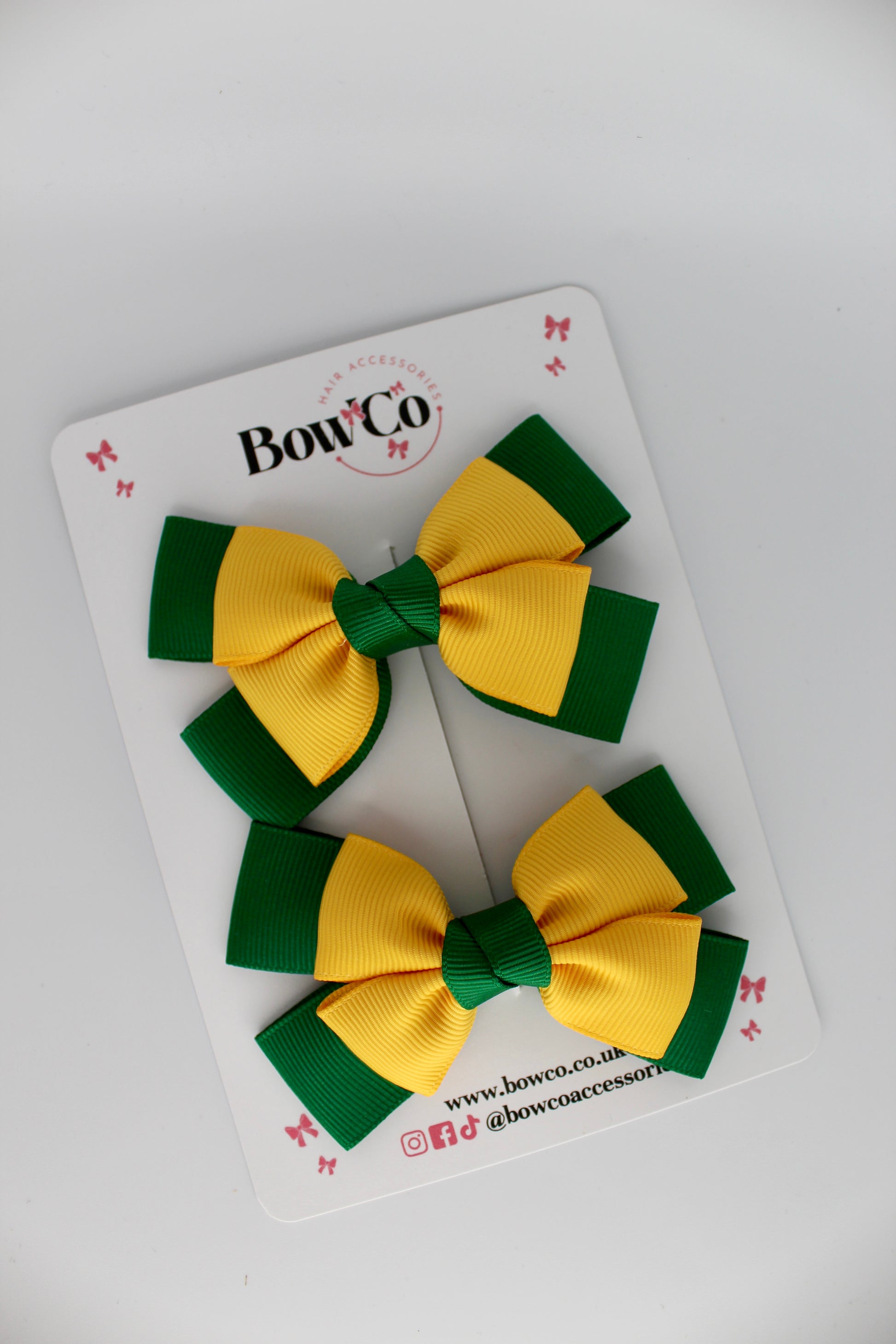 Layer Bow Set - Clip - Forest Green and Yellow Gold